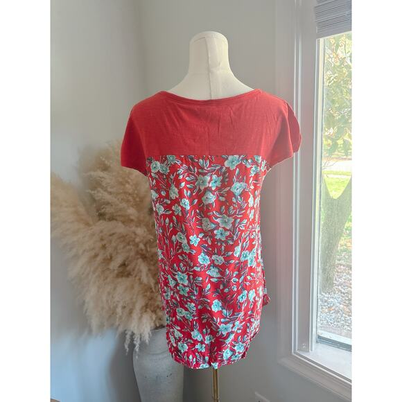 Anthropologie Meadow Rue Red Floral Cap Sleeve Top XS Feminine Boho Blouse - Picture 6 of 9